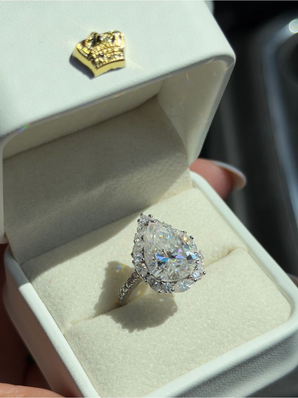 6ct pear cut Moissanite Flawless color D promise ring size 6